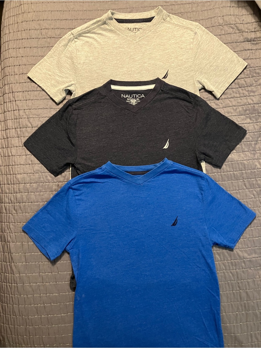 Nautica Kids V-Neck Tee 3-Pack in Blue, Black, and Light Gray